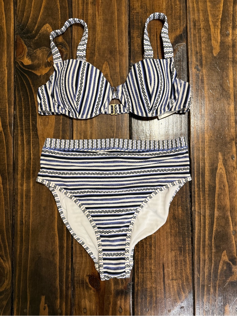 Jessica Simpson Navy and White Striped Two-Piece Bikini